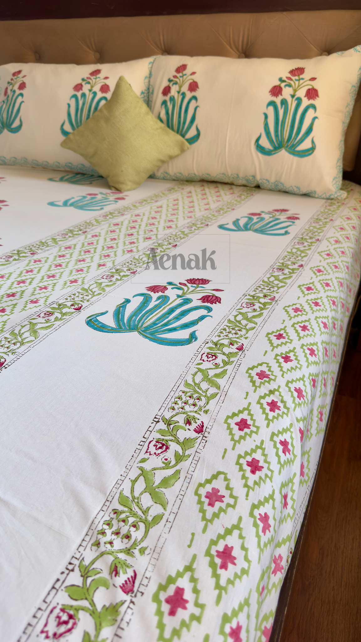 Pink Lotus Handblock Printed Premium Cotton Bedsheet