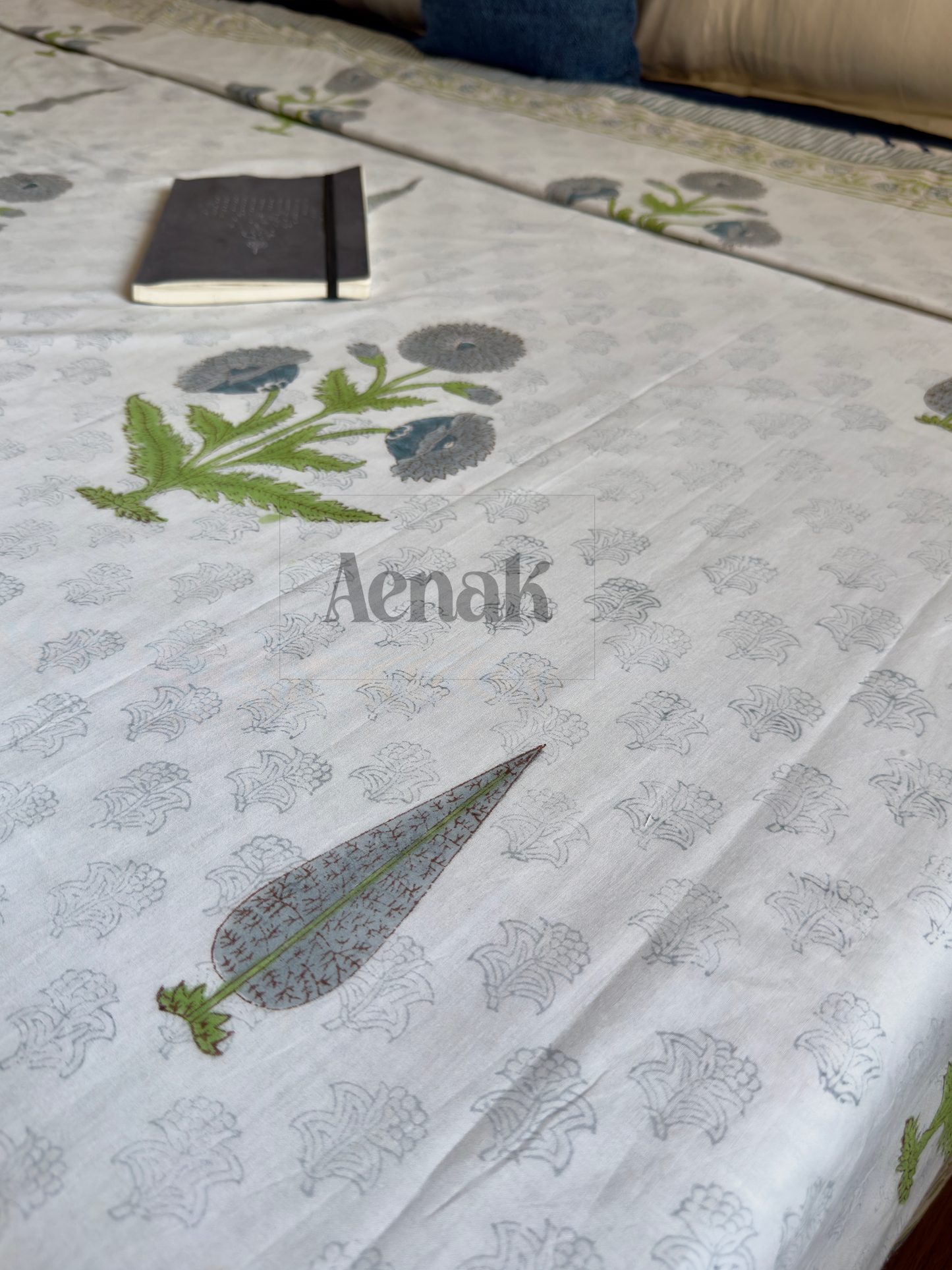 Blue Dahlia Handblock Bedsheet + Dohar Combo