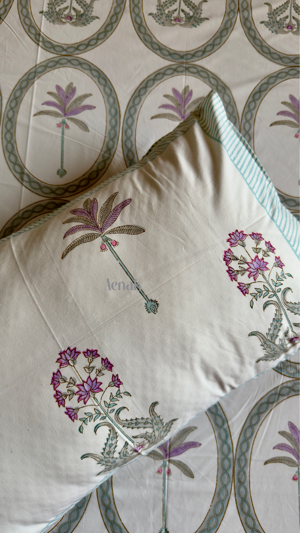 Magenta & Grey Handblock Bedsheet + Quilt Combo