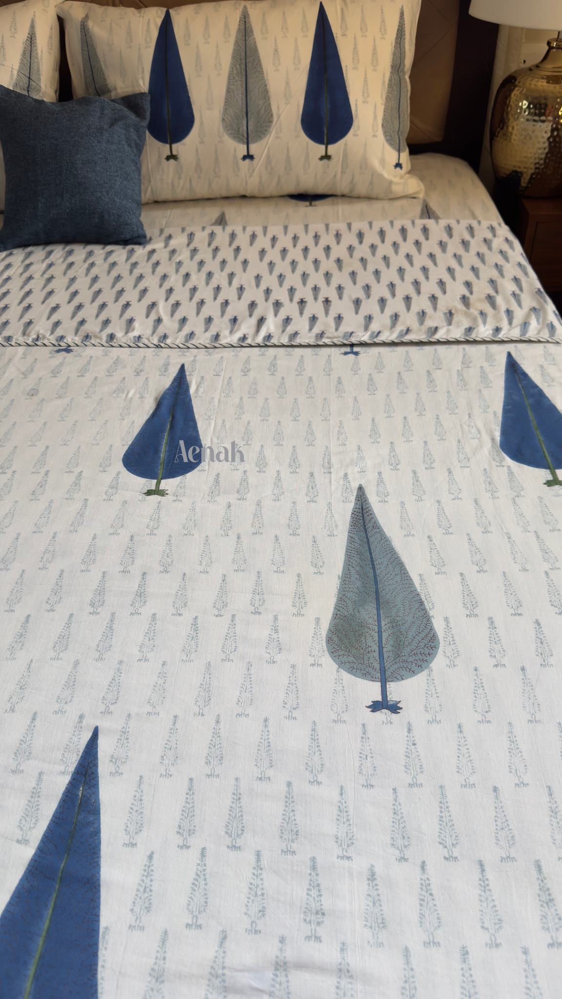 Blue Cypress Handblock Bedsheet + Dohar Combo