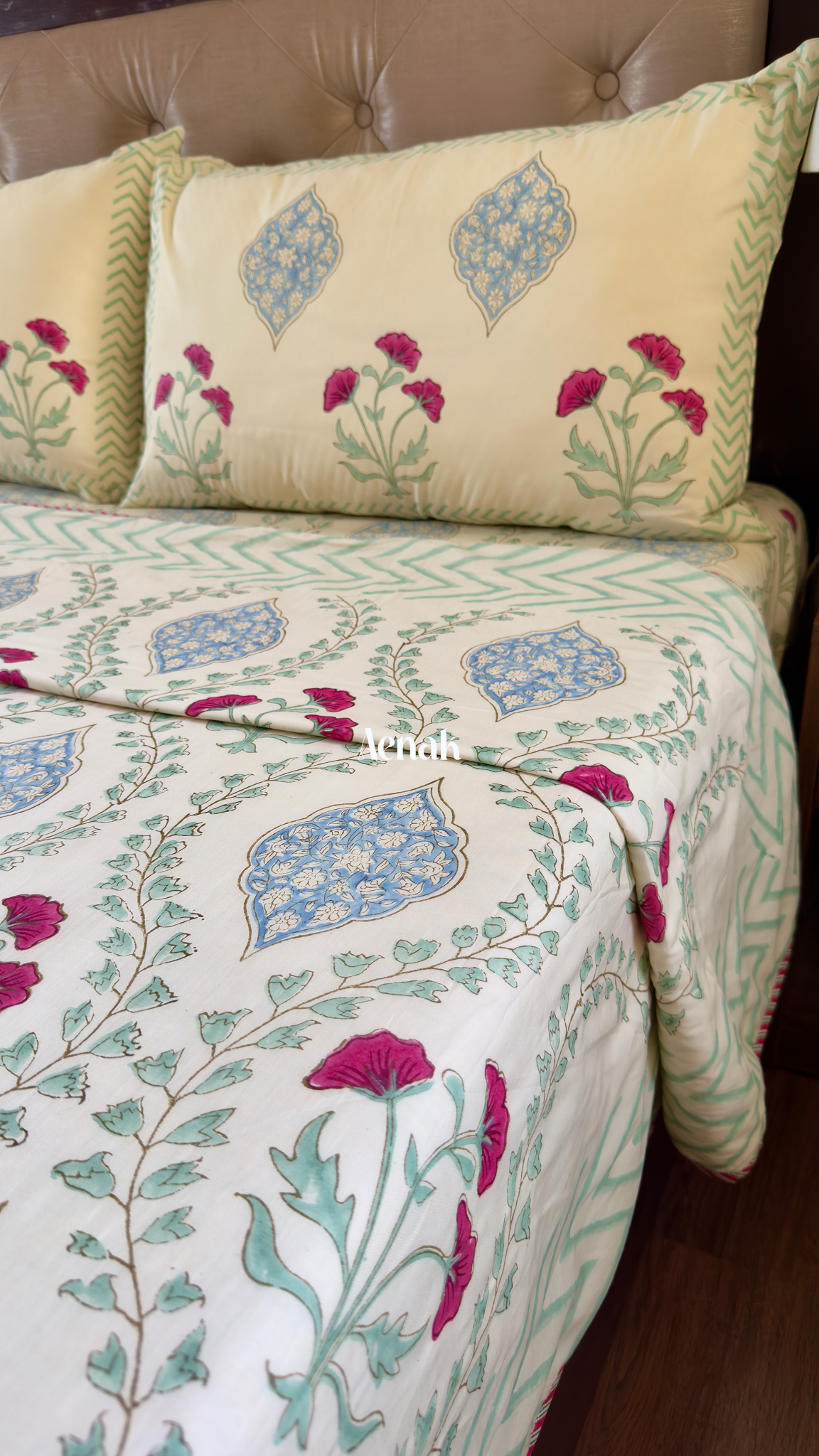 Pink Poppy Jaal Handblock Printed Mulmul Cotton Reversible Dohar (Non-White)