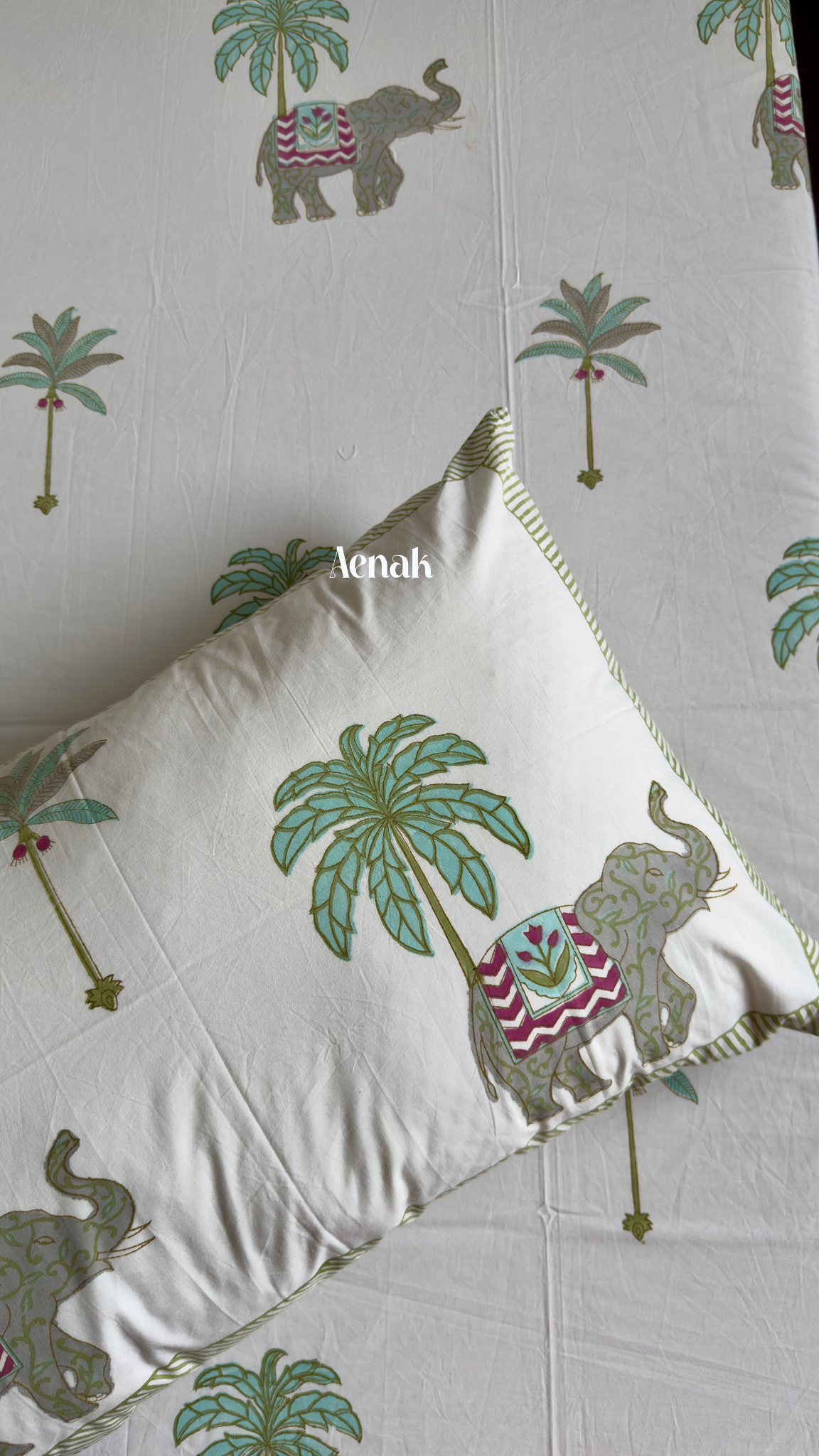 Grey Elephant Handblock Printed Premium Cotton Fitted Bedsheet Set