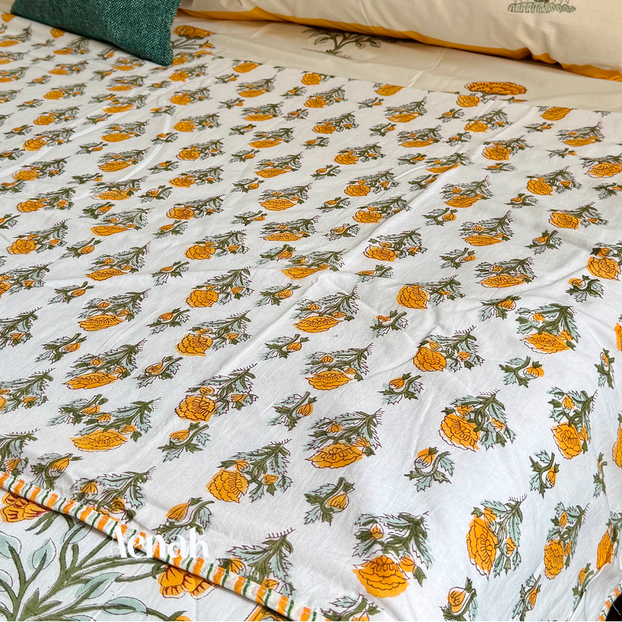 Turmeric Yellow Marigold Handblock Duvet/Quilt Cover