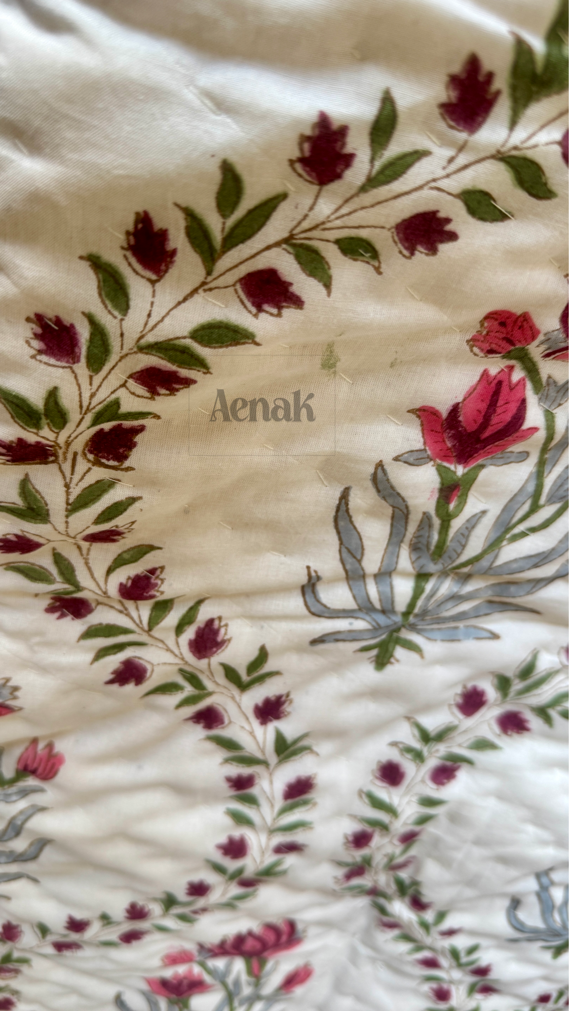 Red Lotus Jaal Handblock Printed Reversible Mulmul Cotton Quilt