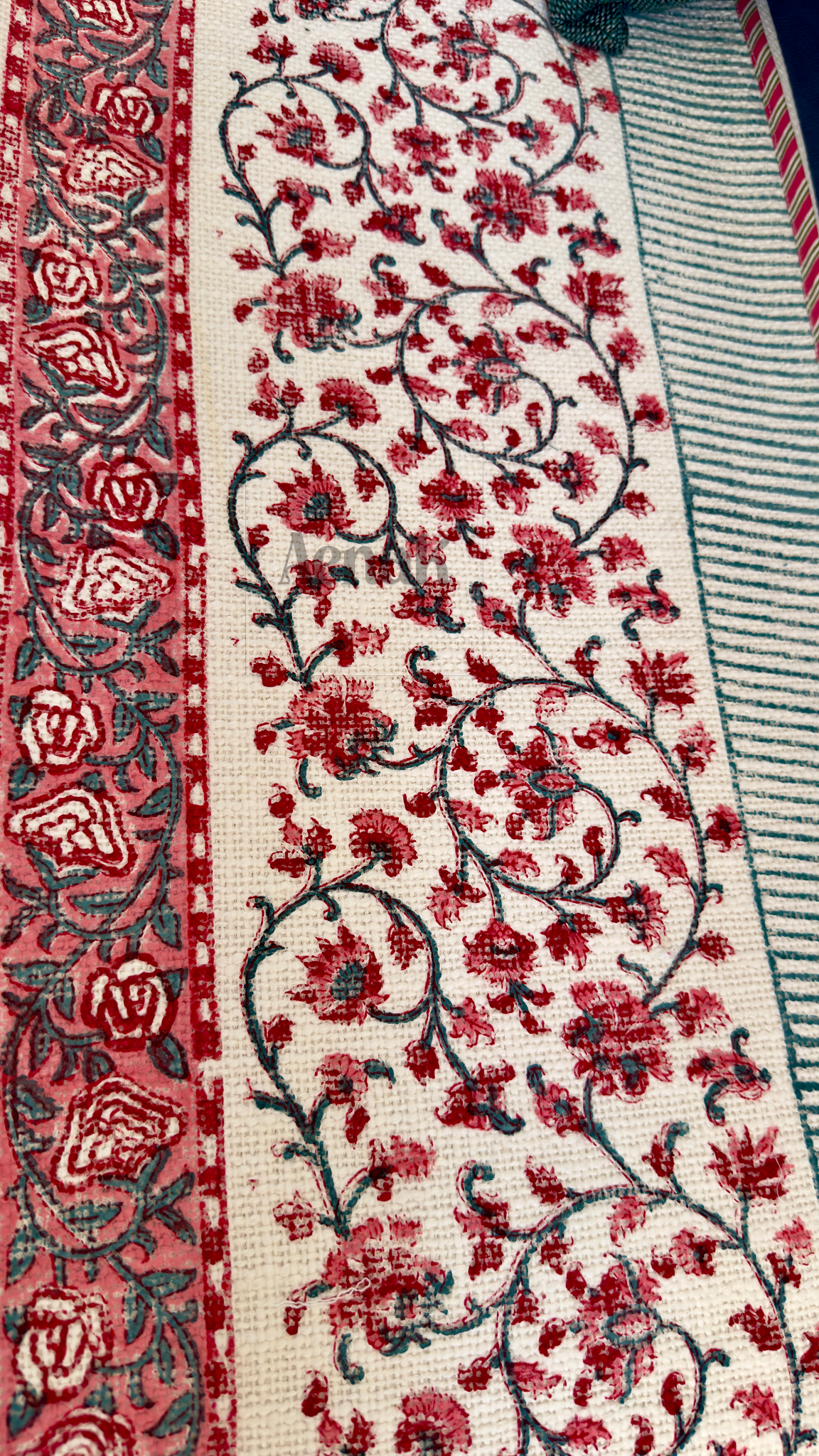 Pink Palm Handblock Printed Jute Cotton Bedcover