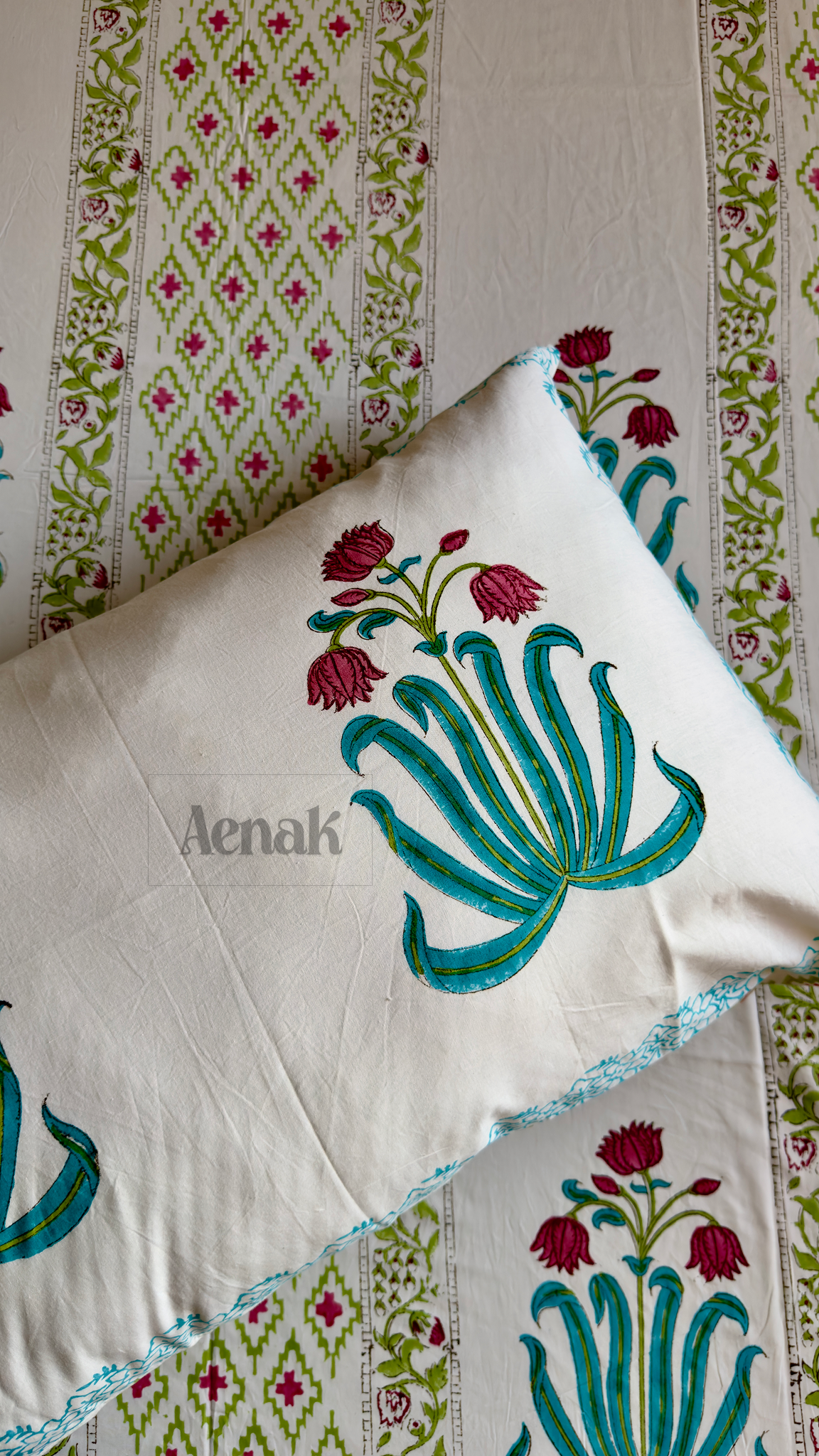 Pink Lotus Handblock Printed Premium Cotton Bedsheet
