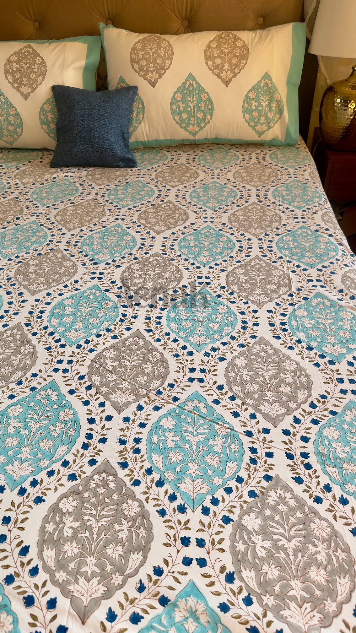 Blue Jaal Handblock Printed Premium Cotton Bedsheet