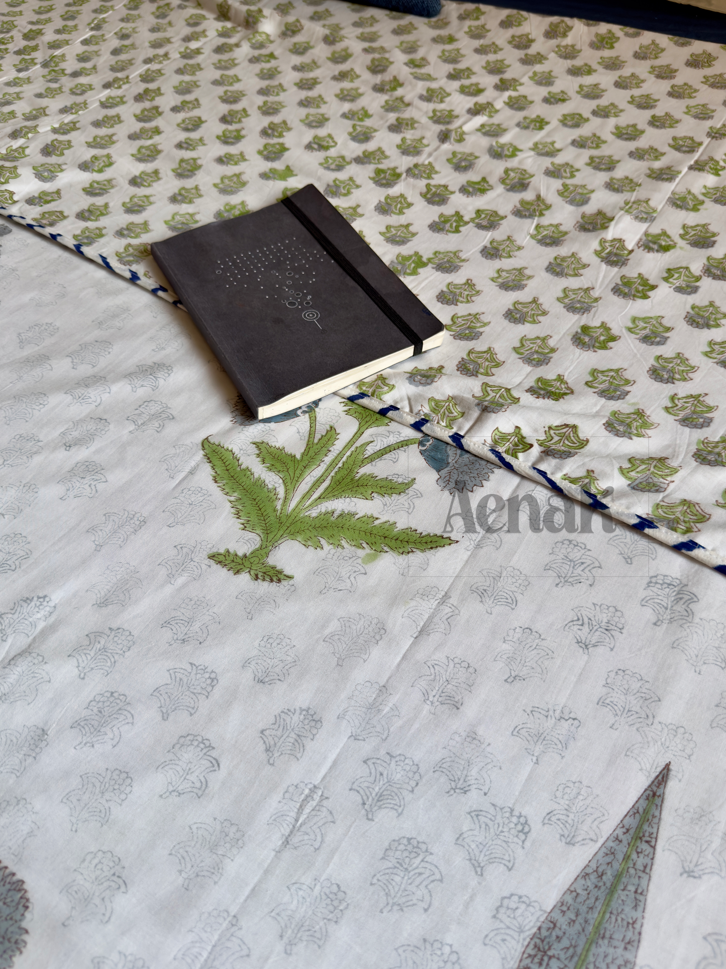 Blue Dahlia Handblock Bedsheet + Dohar Combo