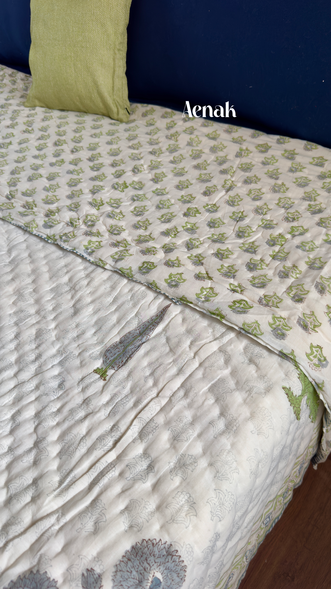 Blue Dahlia Handblock Reversible Mulmul Cotton Quilt