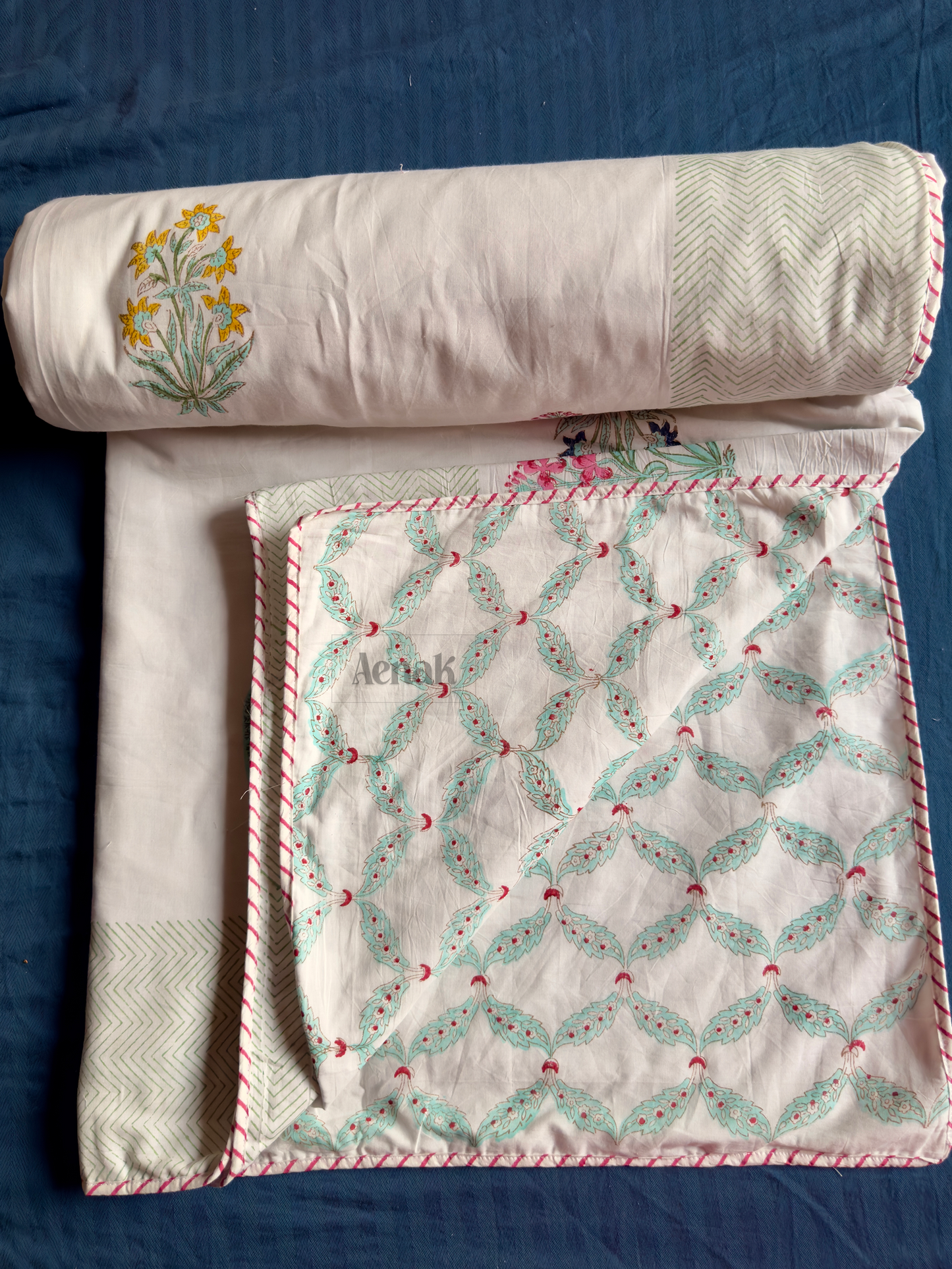 Madhumati Handblock Printed Mulmul Cotton Reversible Dohar