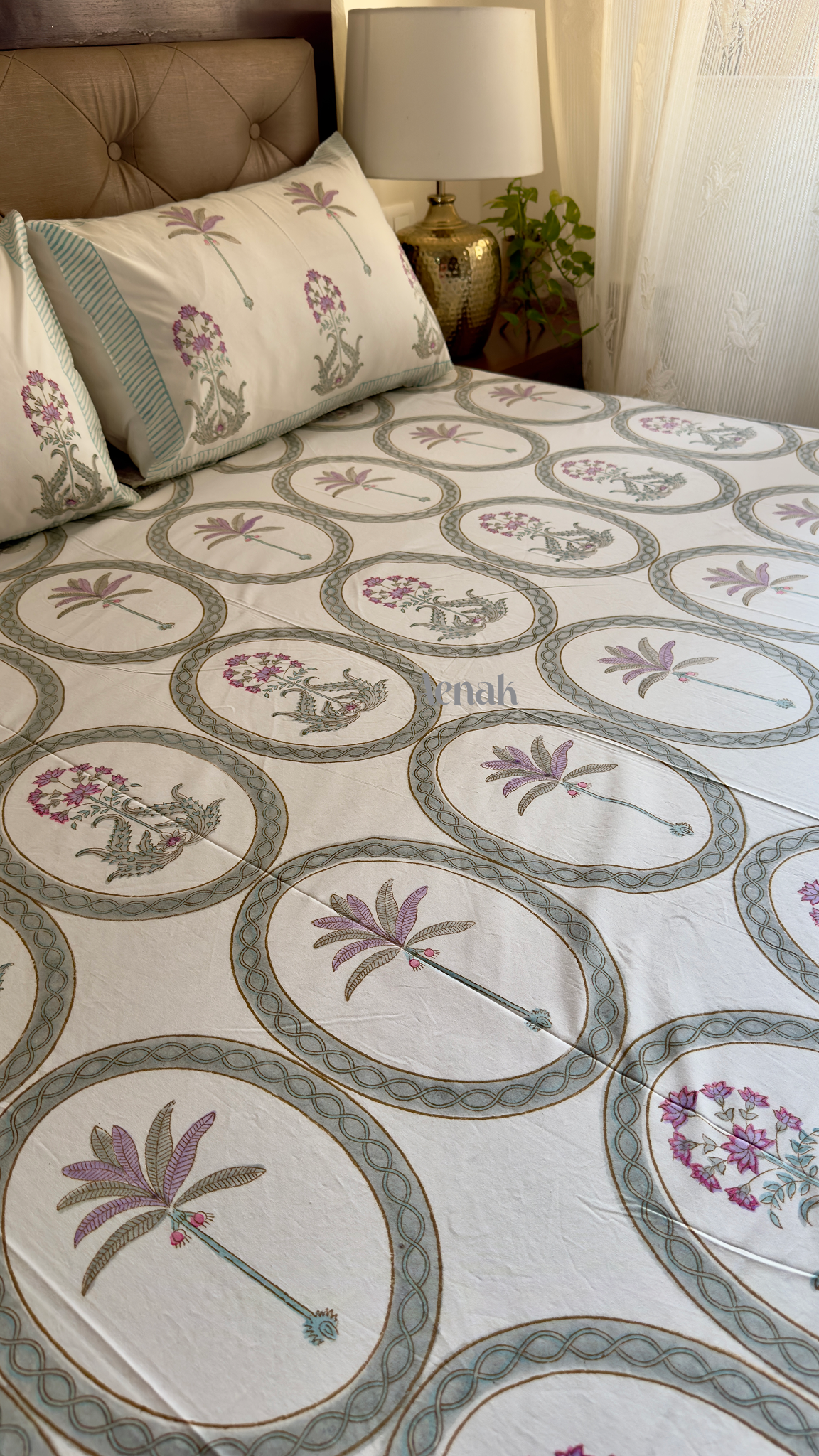 Magenta & Grey Handblock Bedsheet + Quilt Combo