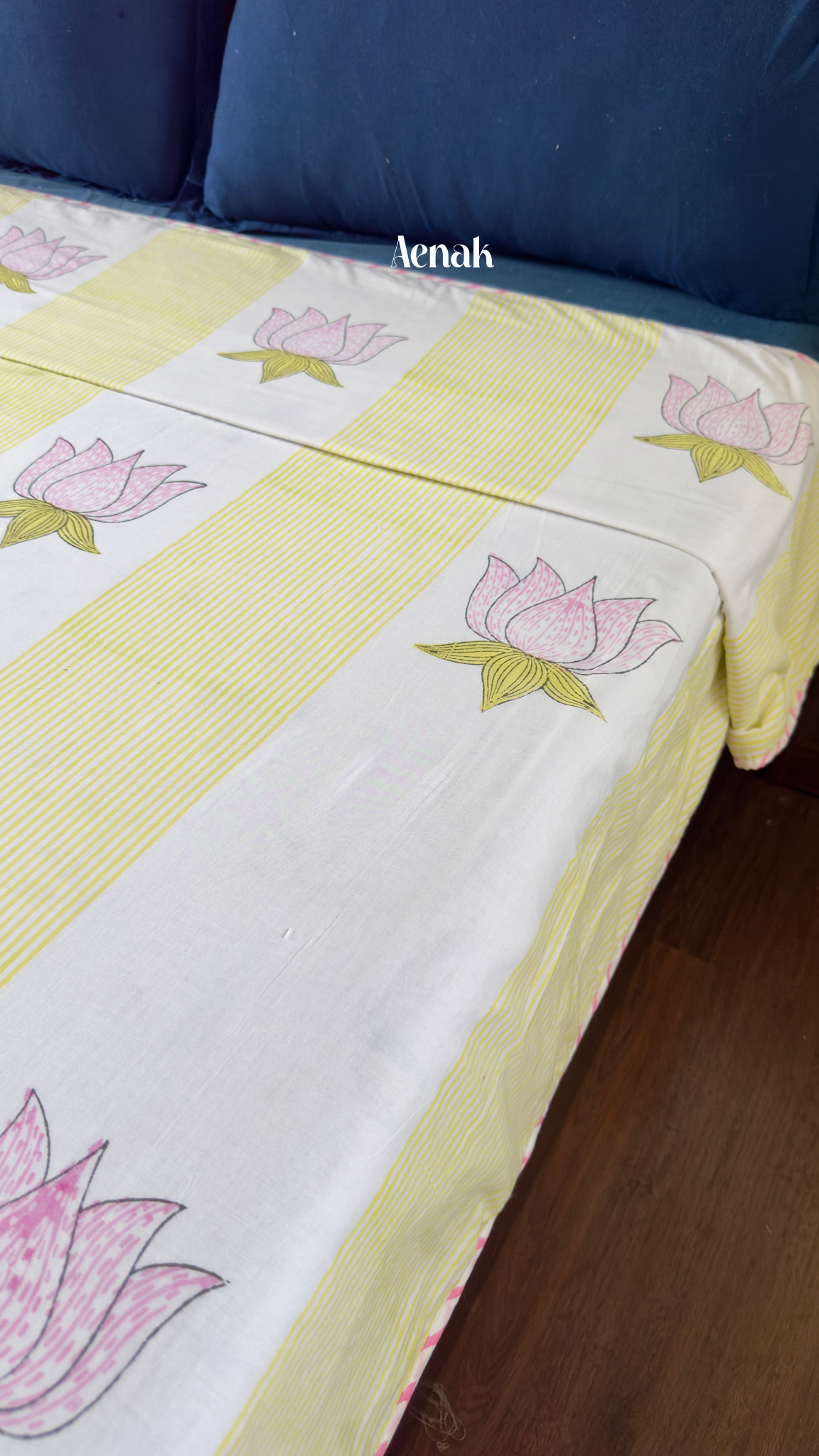 Pichwai Lotus Handblock Bedsheet + Dohar Combo