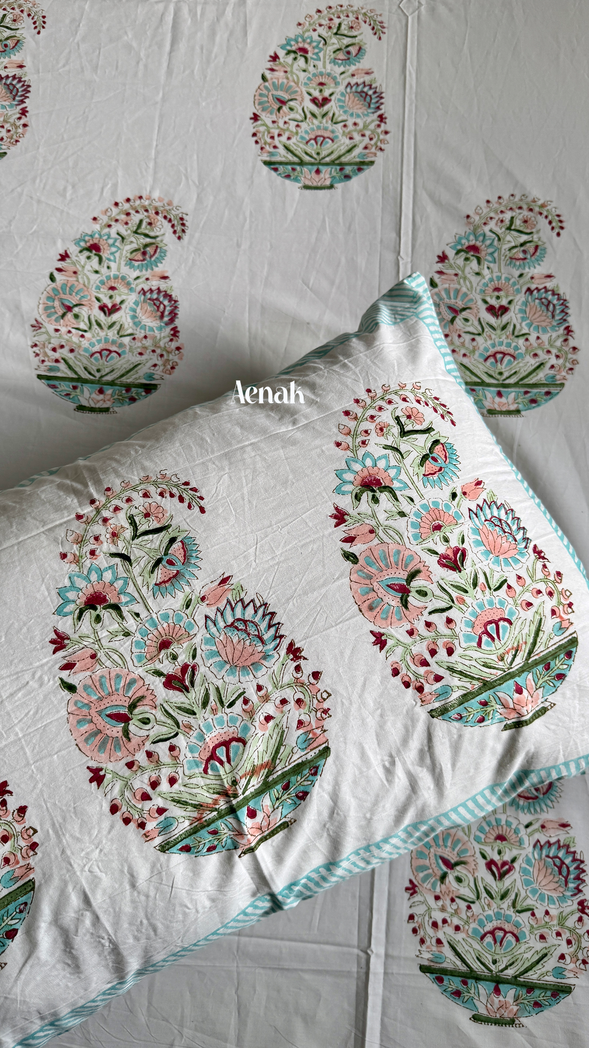 Pink Kairi Handblock Bedsheet + Dohar Combo Set