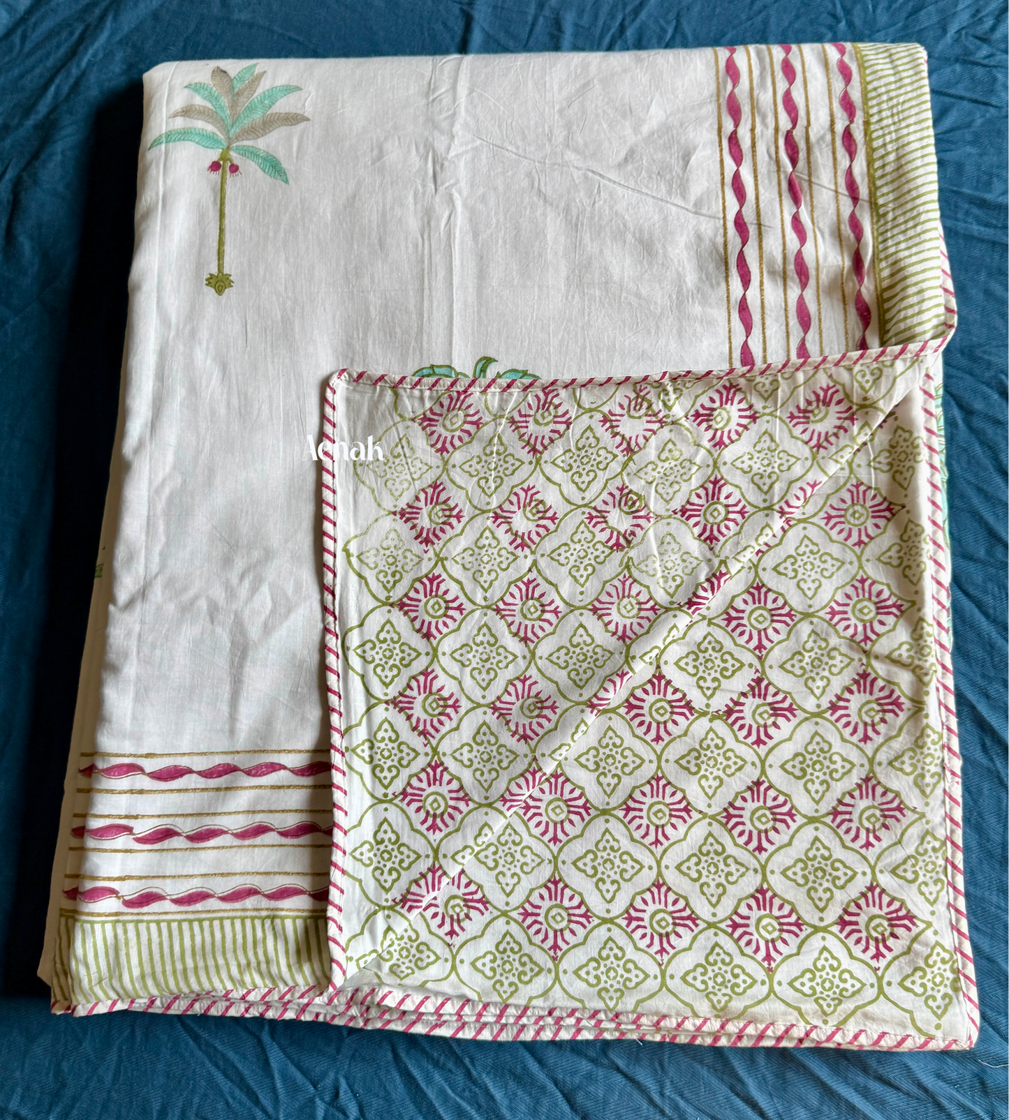 Grey Elephant Handblock Mulmul Cotton Reversible Dohar
