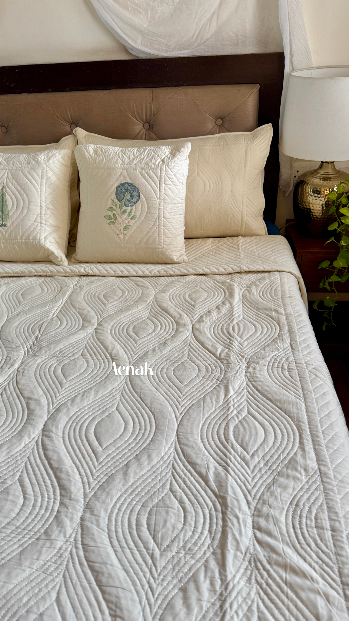 Beige Embossed Quilted Bedcover (Non-White Base)