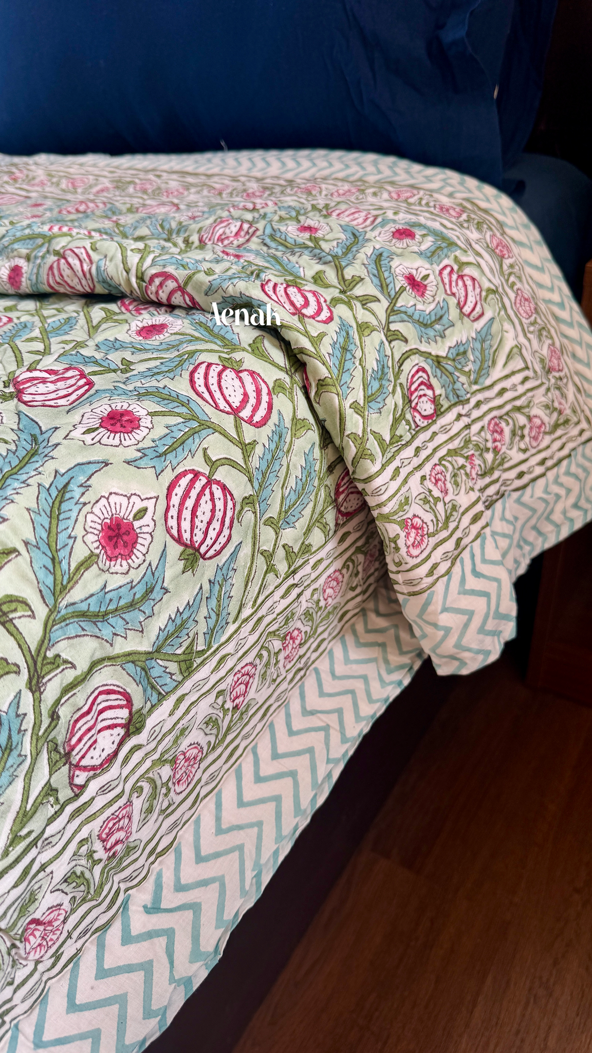 Red Anaar Handblock Printed Reversible Mulmul Cotton Quilt