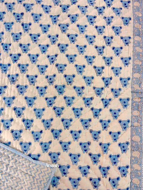 Blue Panda Handblock Printed Reversible Mulmul Cotton Blanket