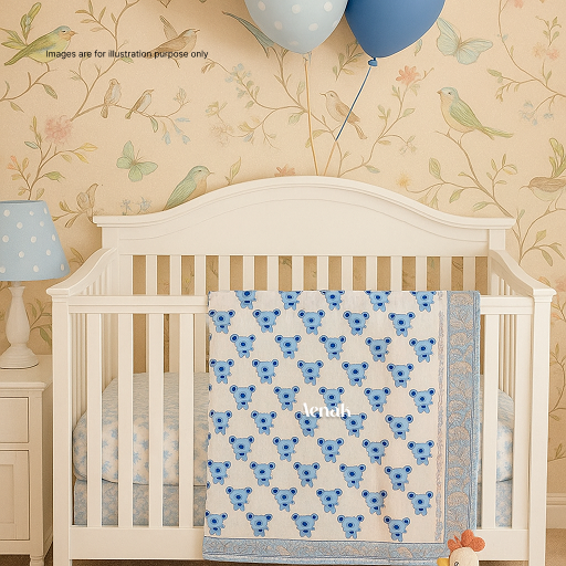 Blue Panda Handblock Printed Reversible Mulmul Cotton Blanket