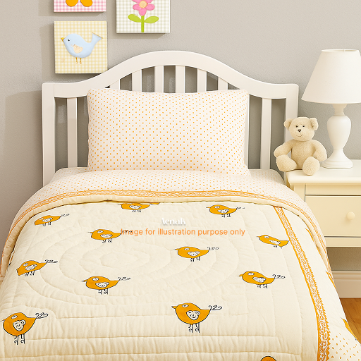 Orange Bird Handblock Printed Reversible Mulmul Cotton Blanket
