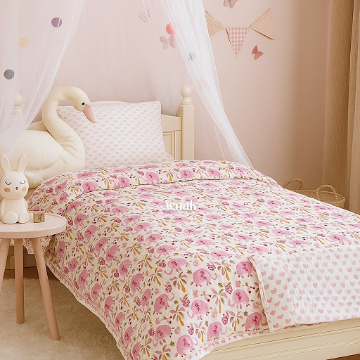 Pink Elephant Handblock Printed Reversible Mulmul Cotton Blanket