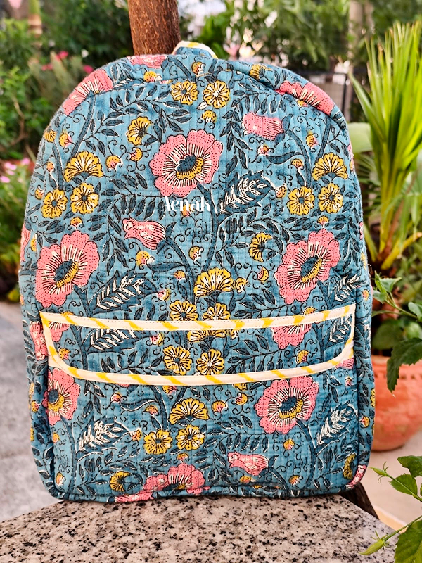 Pink & Yellow Floral Quilted Kids Backpack