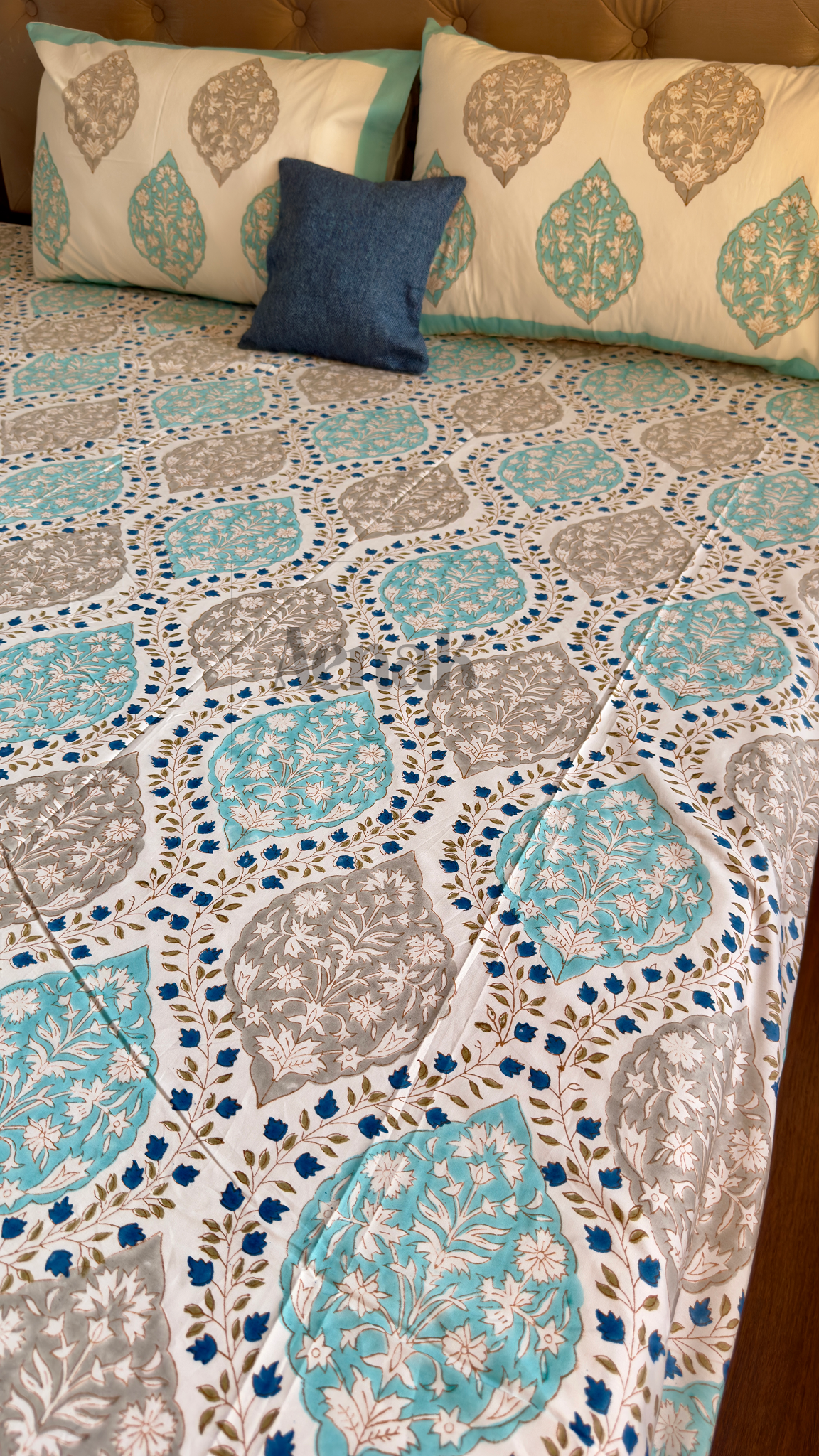 Blue Jaal Handblock Printed Premium Cotton Bedsheet