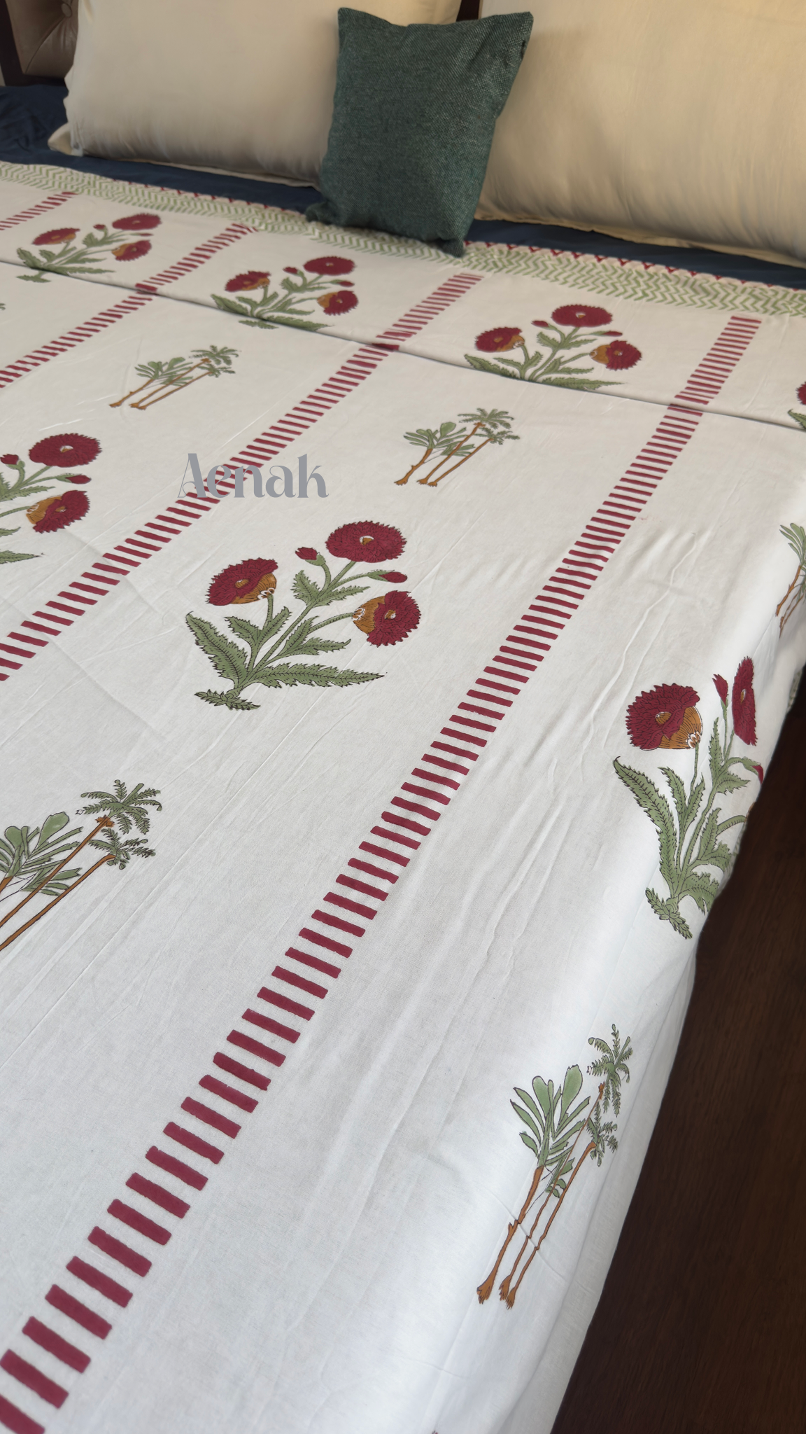 Red Dahlia Handblock Bedsheet + Dohar Combo Set