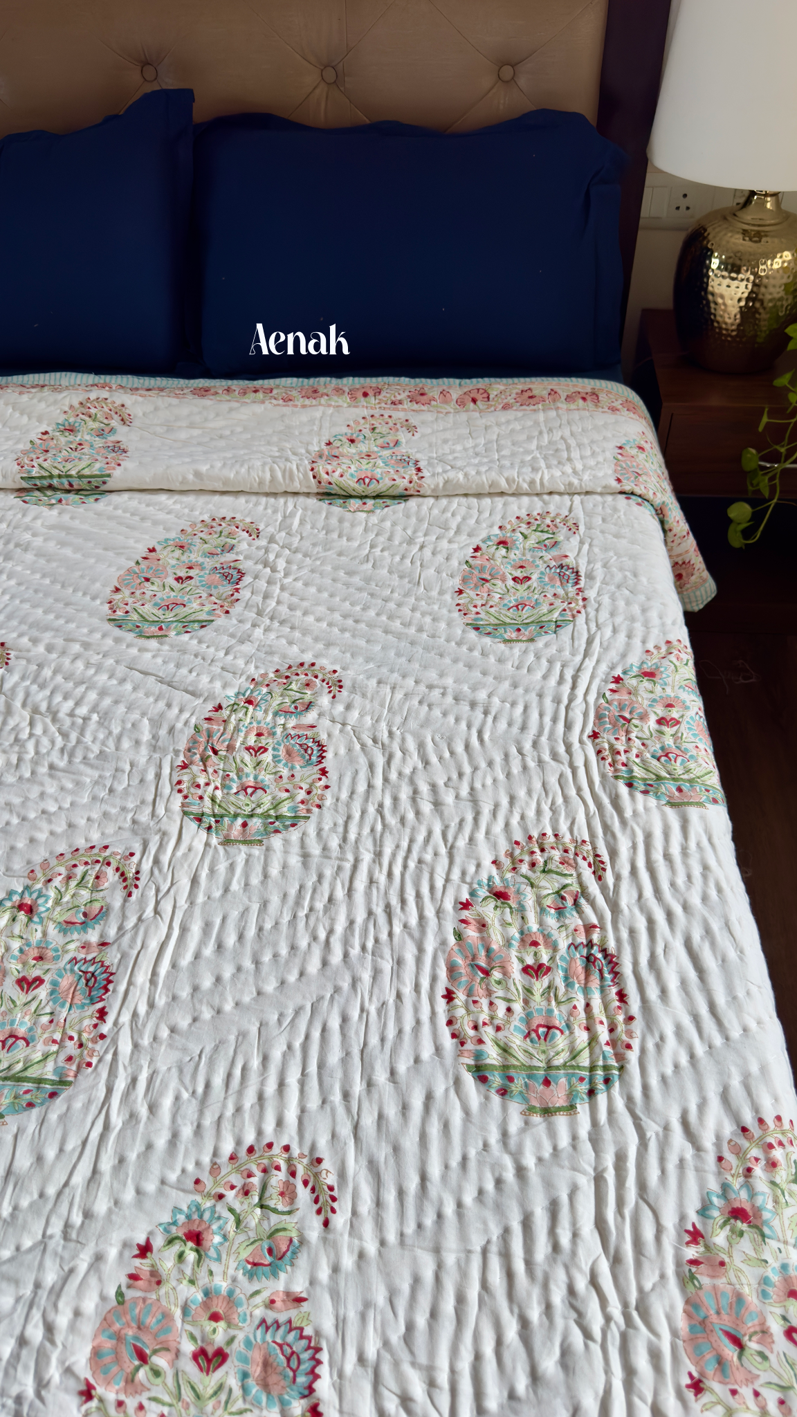 Pink Kairi Handblock Bedsheet + Quilt Combo Set