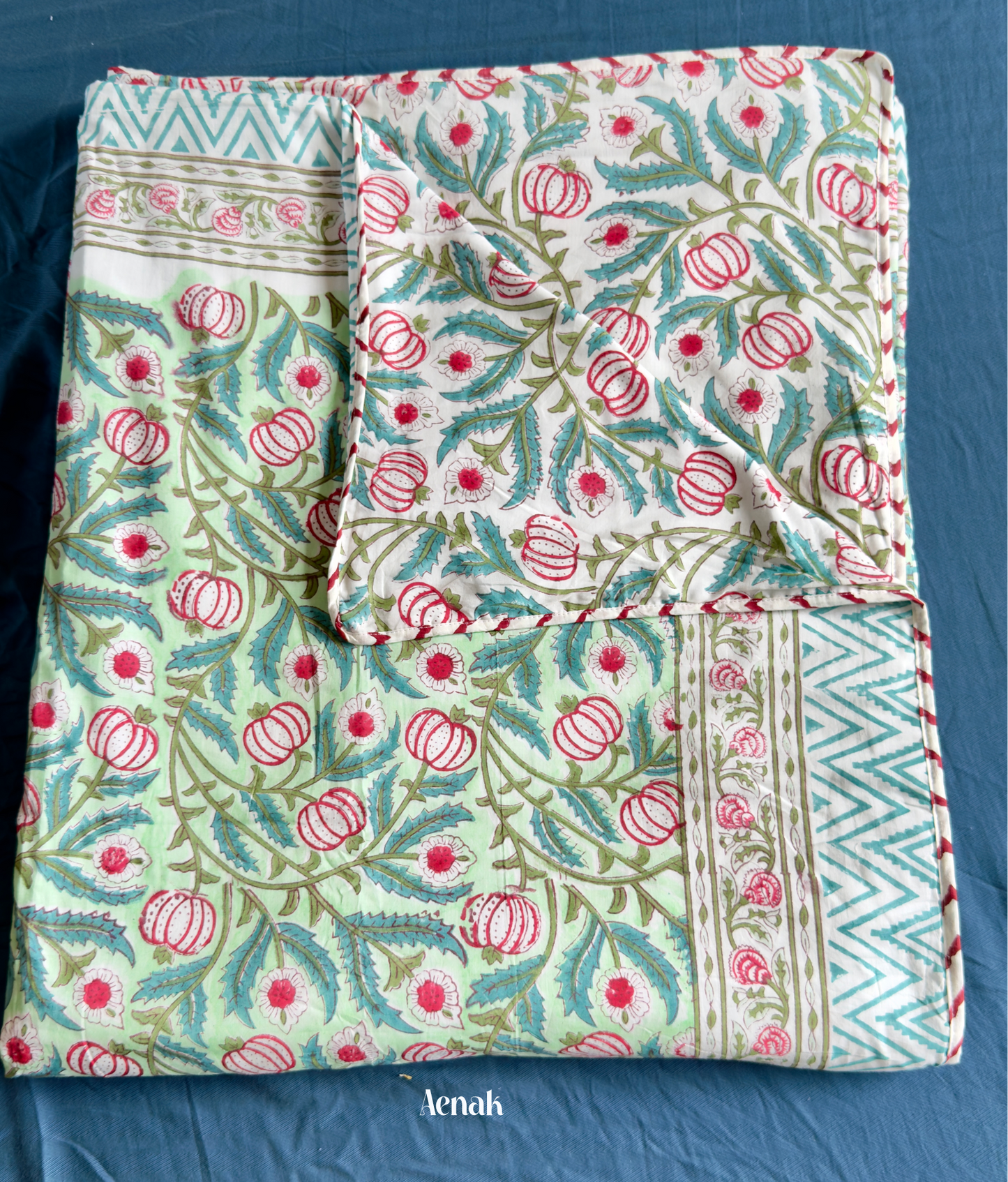 Red Anaar Baag Handblock Printed Mulmul Cotton Reversible Dohar