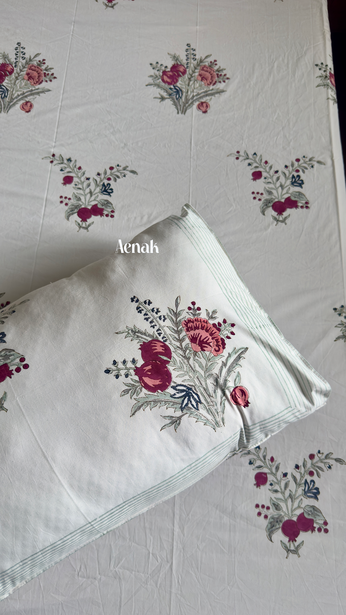 Burgundy Anaar Handblock Printed Premium Cotton Bedsheet