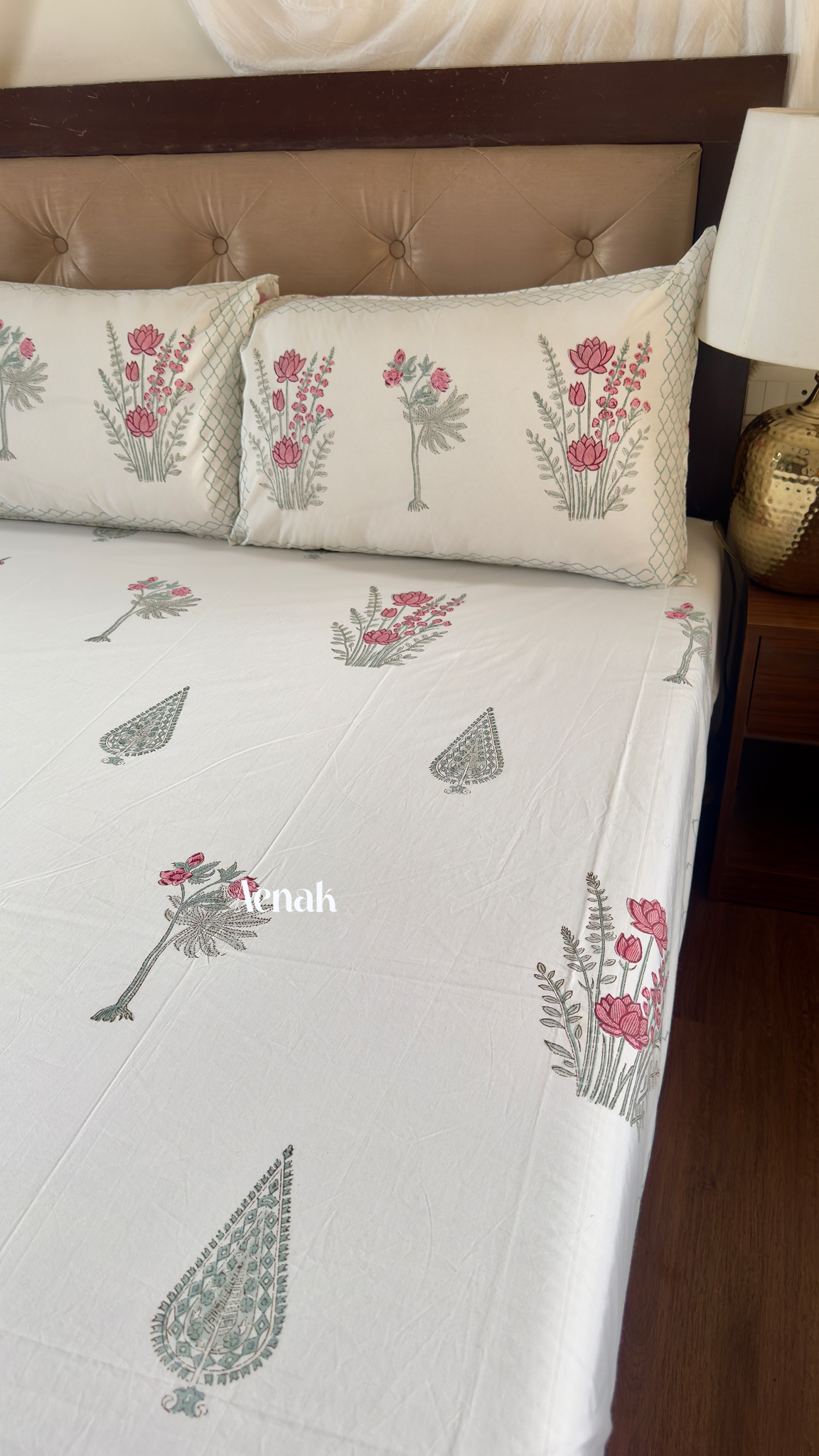 Green Ashoka Handblock Printed Premium Cotton Bedsheet