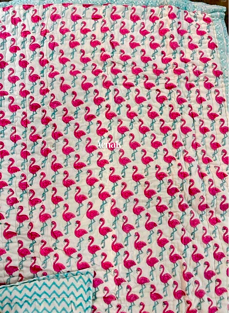 Pink Flamingo Handblock Printed Reversible Mulmul Cotton Blanket