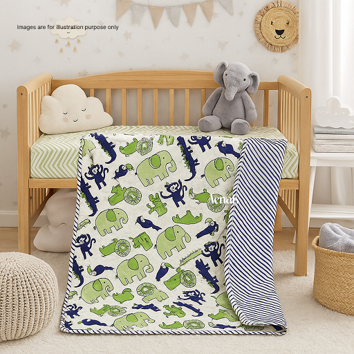 Green Jungle Theme Handblock Printed Reversible Mulmul Cotton Blanket