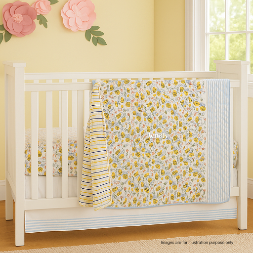 Yellow Bees Handblock Printed Reversible Mulmul Cotton Blanket