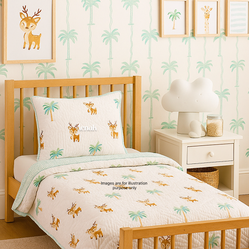 Brown Deer Handblock Printed Reversible Mulmul Cotton Blanket