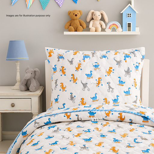 Blue Orange Dinosaur Handblock Printed Reversible Mulmul Cotton Blanket
