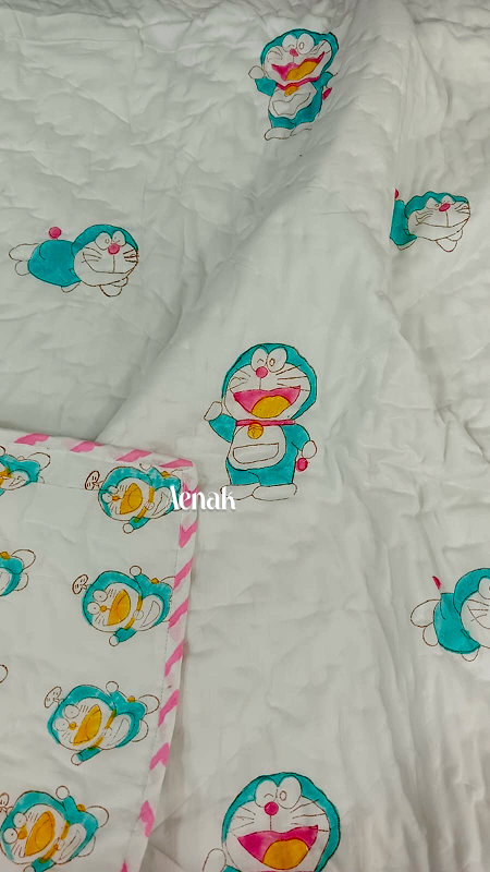 Blue Pokemon Handblock Printed Reversible Mulmul Cotton Blanket