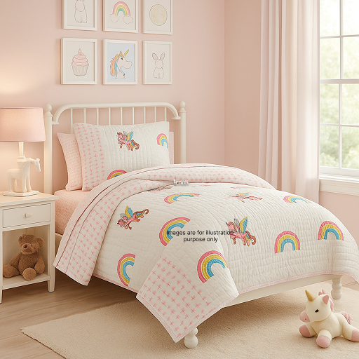 Pink Rainbow Handblock Printed Reversible Mulmul Cotton Blanket