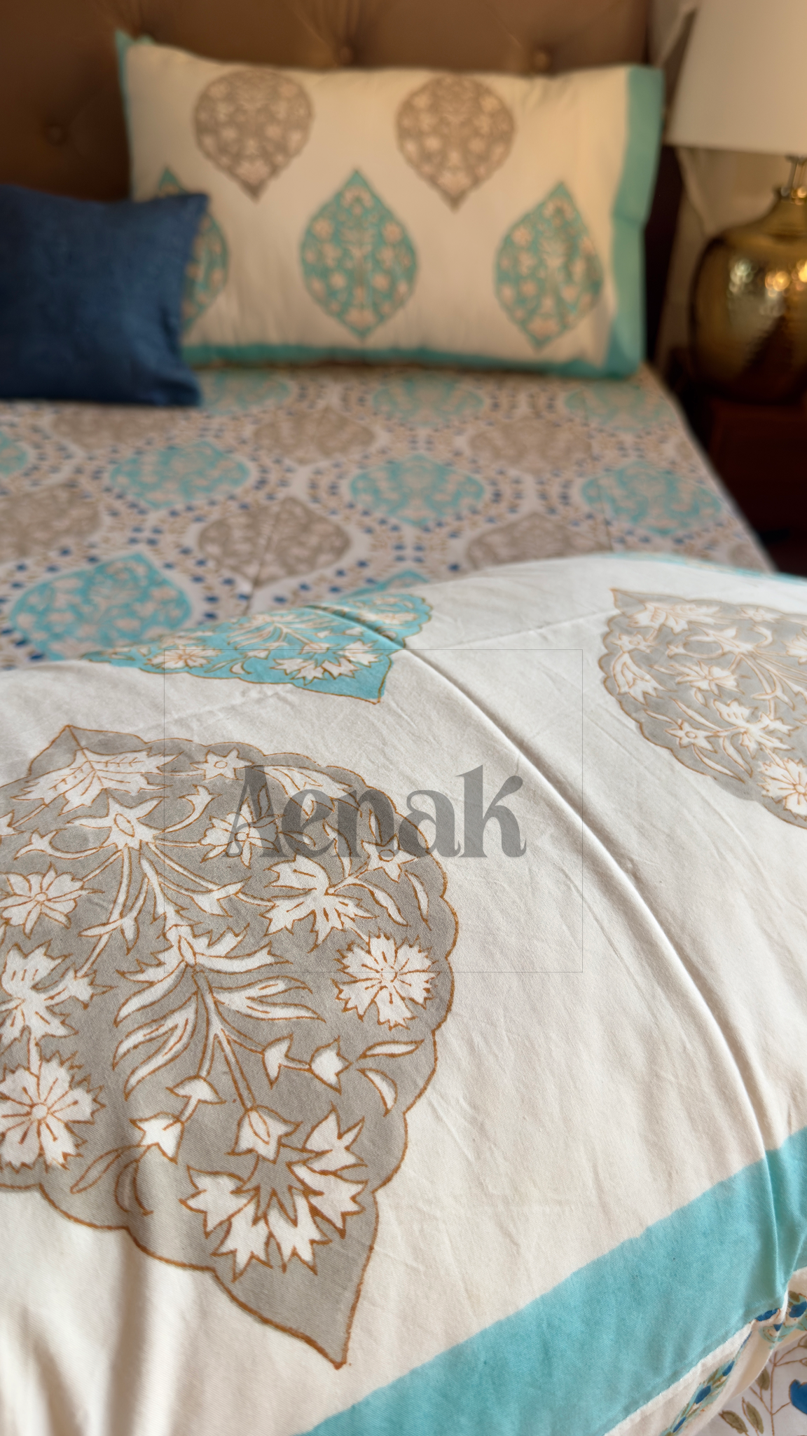 Blue Jaal Handblock Printed Premium Cotton Bedsheet