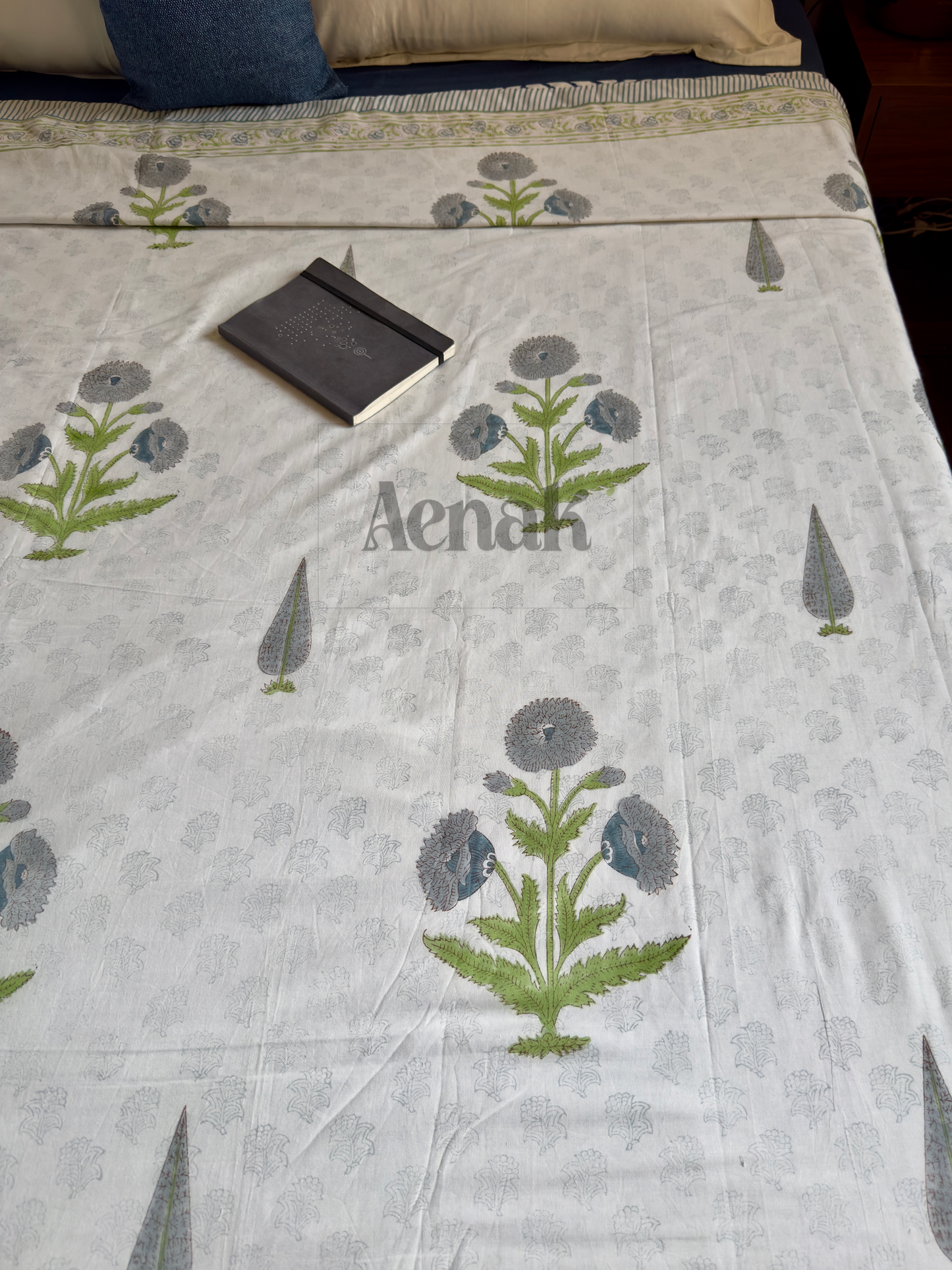 Blue Dahlia Handblock Bedsheet + Dohar Combo