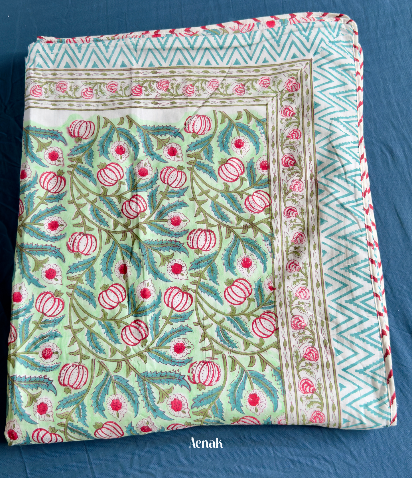 Red Anaar Baag Handblock Printed Mulmul Cotton Reversible Dohar