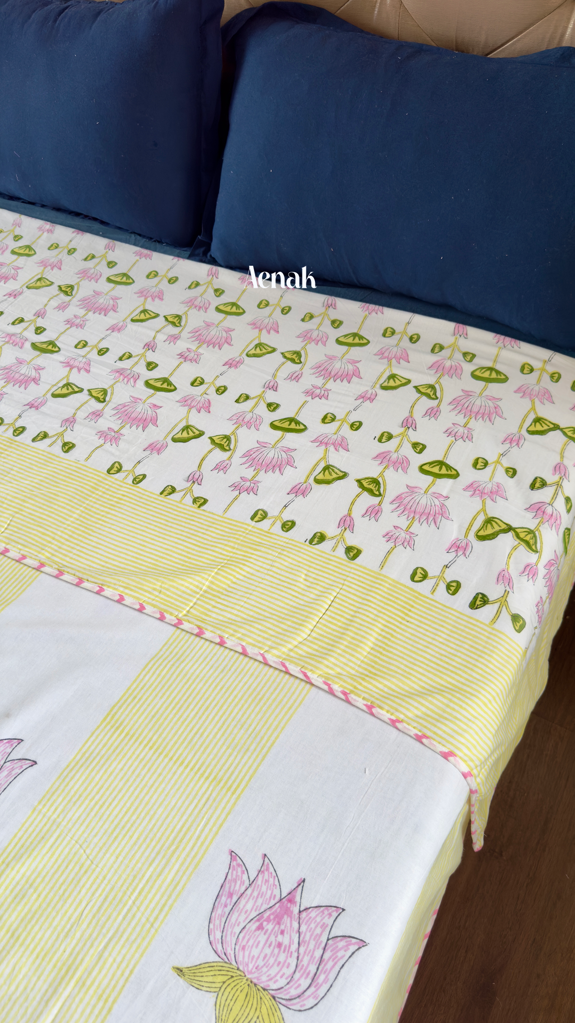 Pichwai Lotus Handblock Printed Mulmul Cotton Reversible Dohar