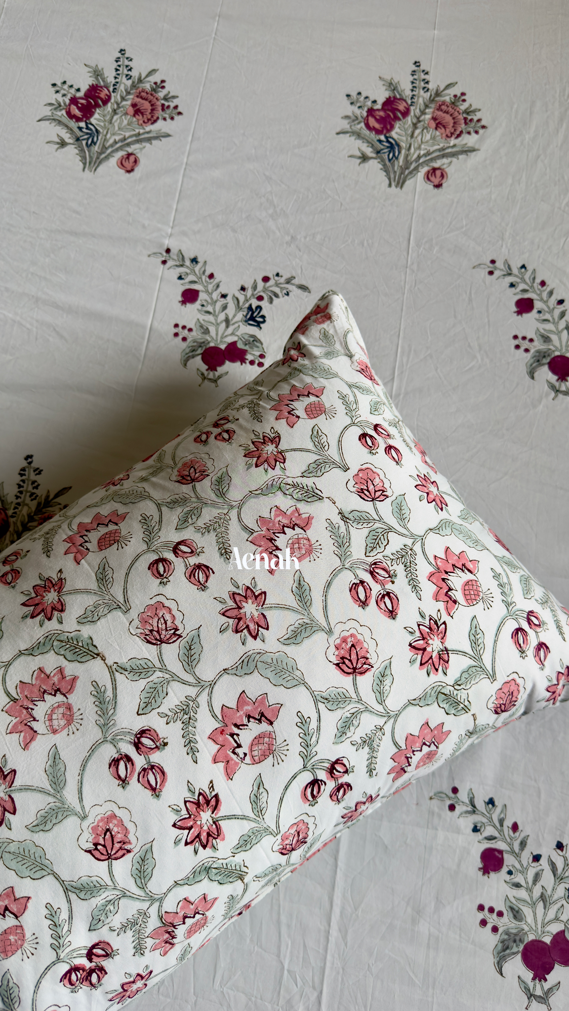 Burgundy Anaar Handblock Bedsheet + Dohar Combo