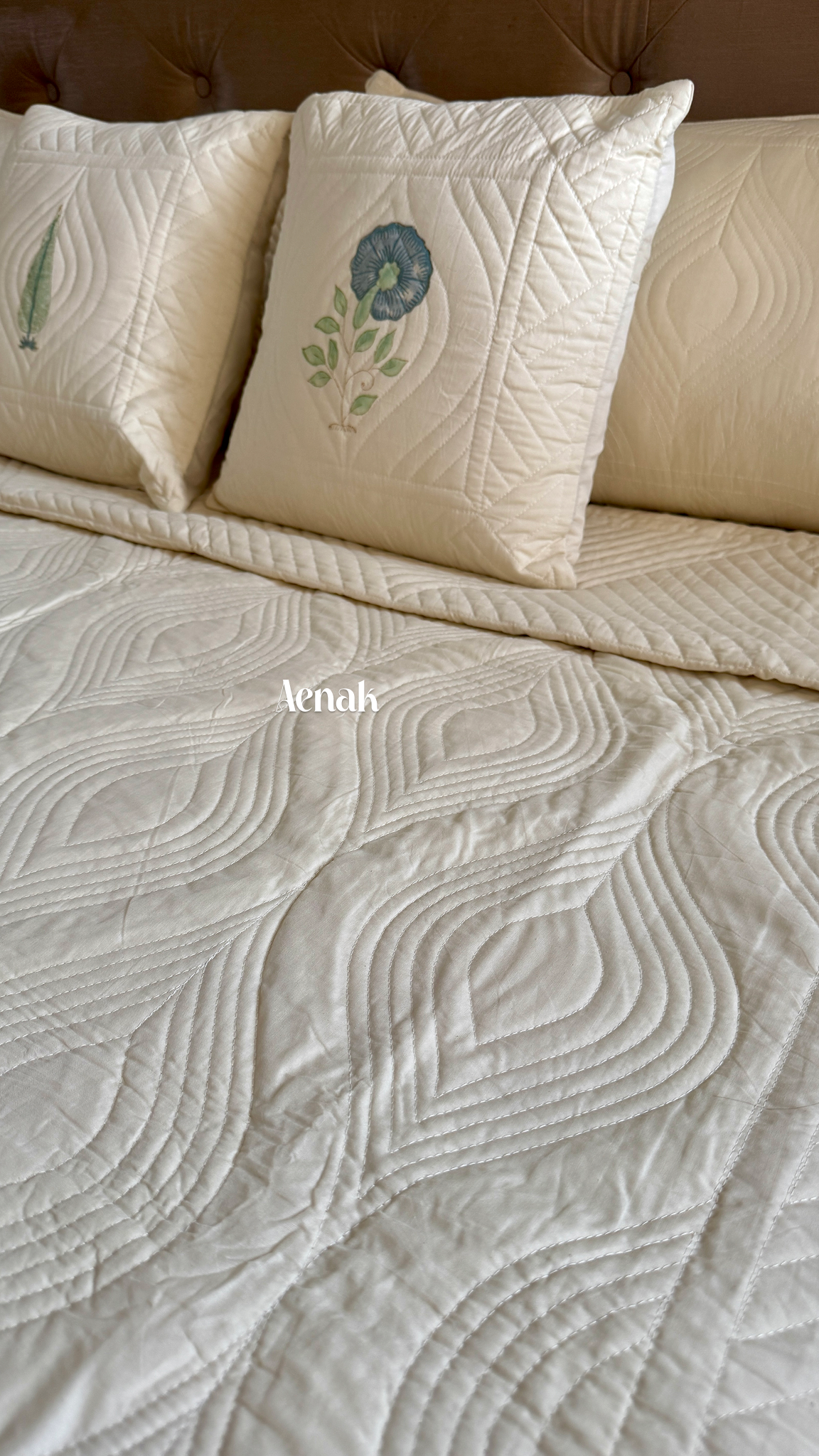 Beige Embossed Quilted Bedcover (Non-White Base)
