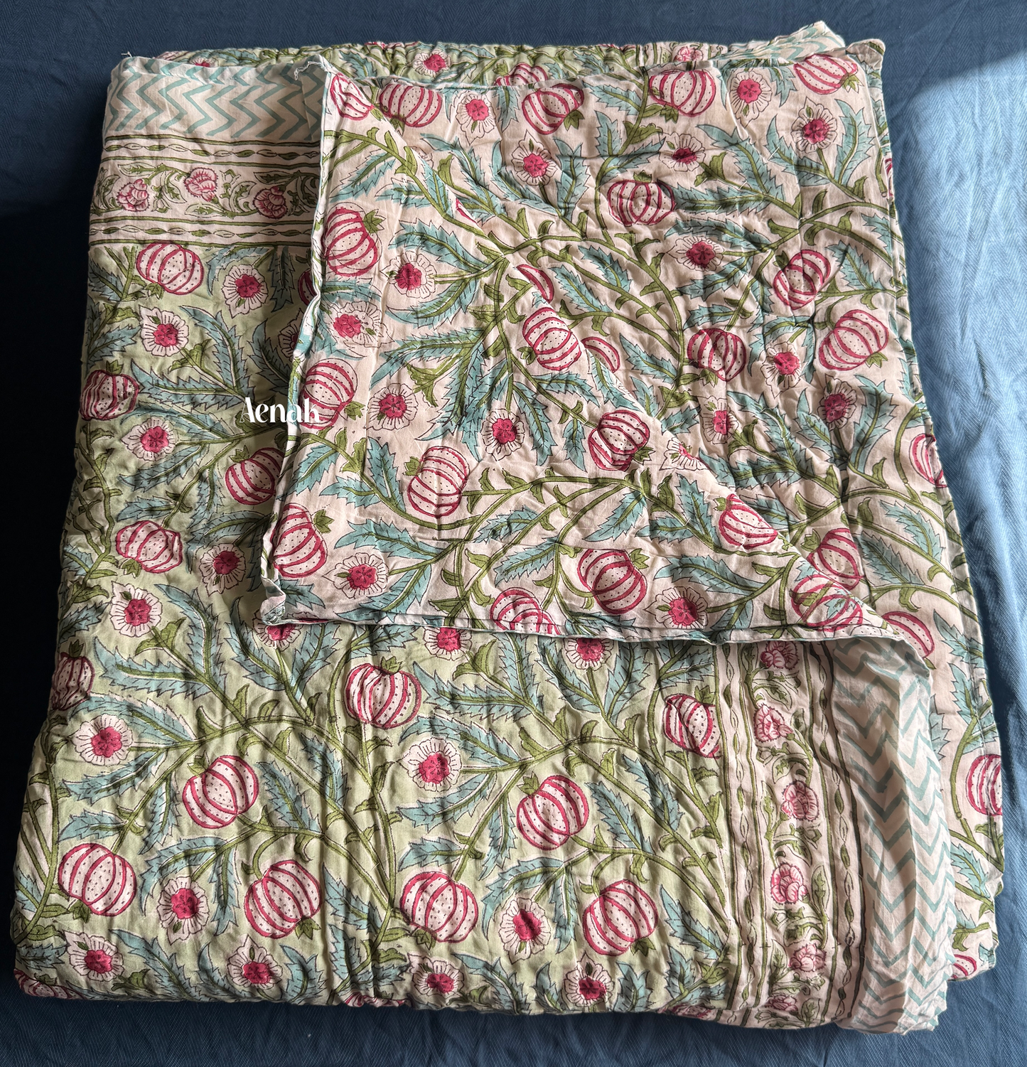 Red Anaar Handblock Bedsheet + Quilt Combo