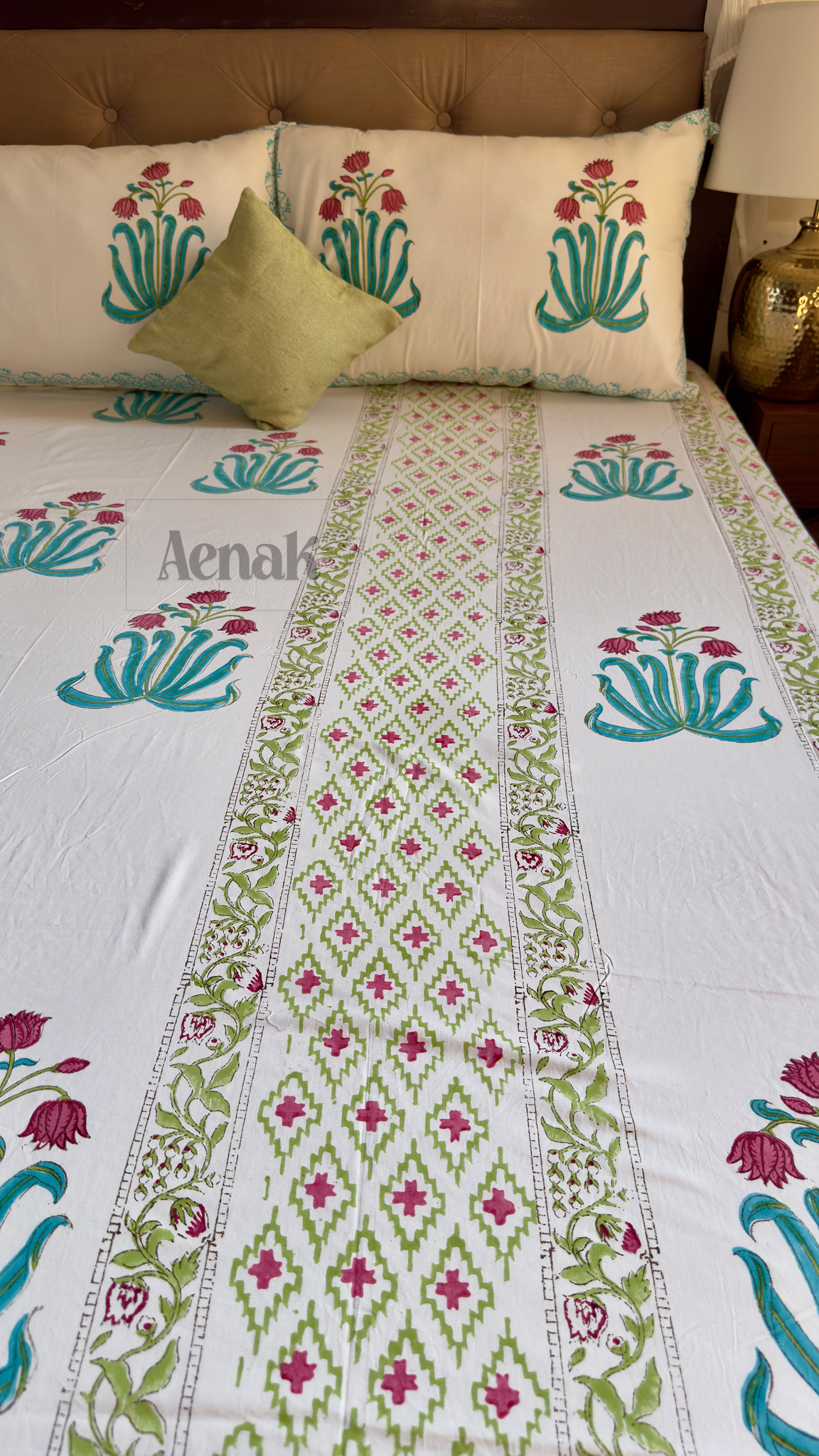 Pink Lotus Handblock Printed Premium Cotton Bedsheet