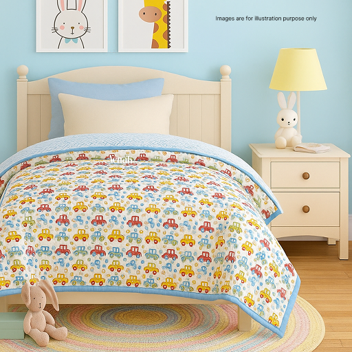 Mini Cars Handblock Printed Reversible Mulmul Cotton Blanket