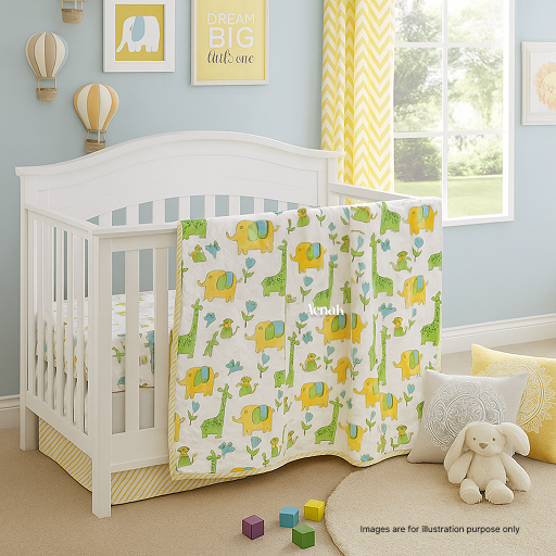 Green Giraffe Handblock Printed Reversible Mulmul Cotton Blanket