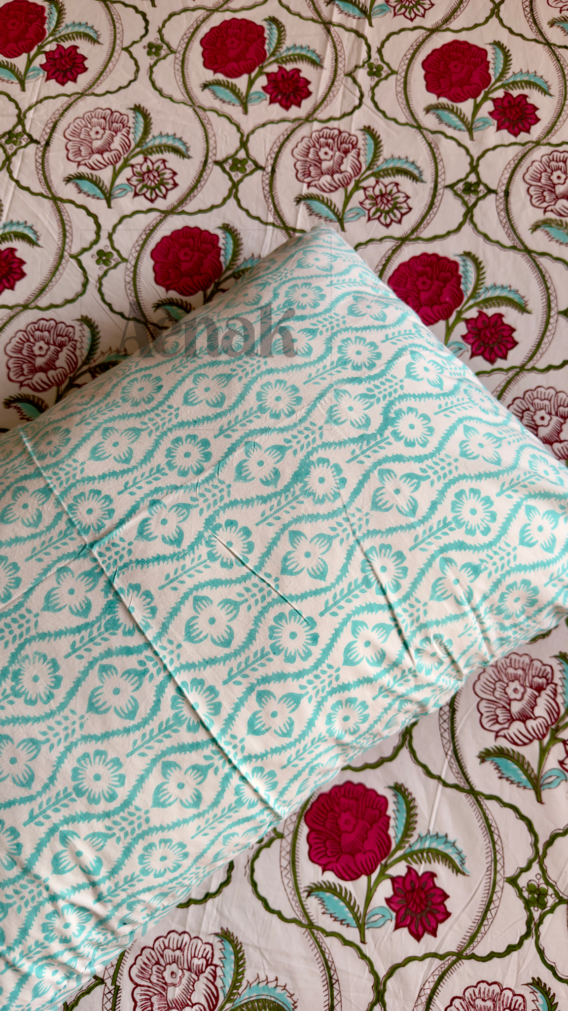 Red Rose Jaal Handblock Printed Premium Cotton Bedsheet