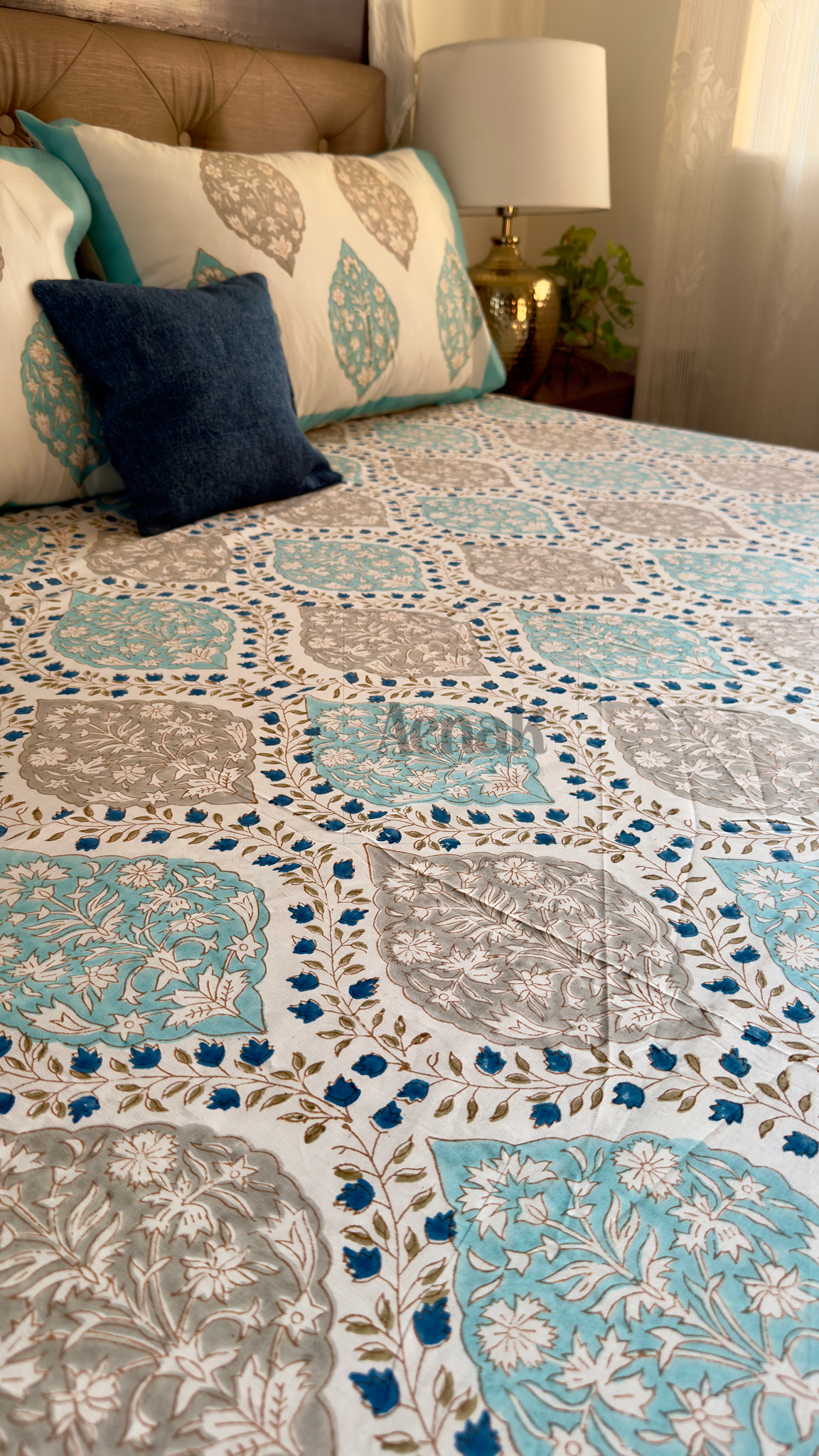 Blue Jaal Handblock Printed Premium Cotton Bedsheet
